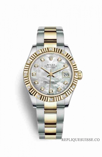 Copie Montre Rolex Datejust 31 Jaune Rolesor Oystersteel or jaune 18 ct 178313 Blanc nacre sertie de diamants Cadran m178313-0032