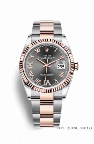 Copie Montre Rolex Datejust 36 Everose Roles ou Oystersteel 18 ct Everose or 126231 Rhodium fonce serti de diamants Cadran m126231-0024