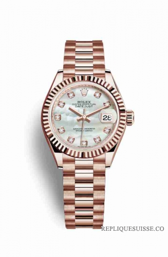 Copie Montre Rolex Datejust 28 18 carats Everose or 279175 Blanc serti de nacre Cadran m279175-0017