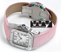 Cartier Santos 100 Pink cuir Midsize unisexe W20126X8 Montre Réplique