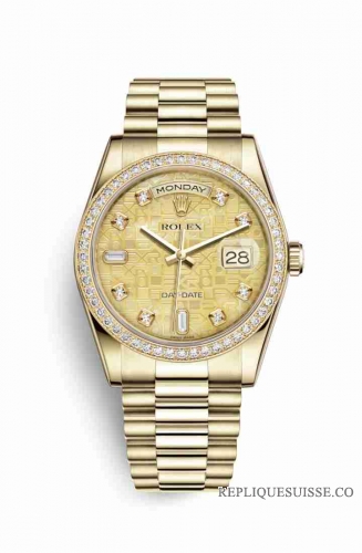 Copie Montre Rolex Day-Date 36 Or jaune 18 ct 118348 Nacre Jubile de couleur champagne en nacre Cadran m118348-0037