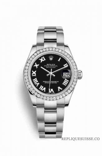 Copie Montre Rolex Datejust 31 Blanc Role ou Oystersteel Or blanc 18 carats 178384 Cadran Noir m178384-0055