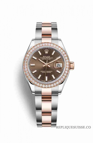 Copie Montre Rolex Datejust 28 Everose Roles ou Oystersteel 18 ct Everose or RBR cadran chocolat m279381rbr-0018