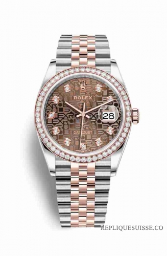 Copie Montre Rolex Datejust 36 Everose Roles ou Oystersteel 18 ct Everose or 126281RBR Chocolat Jubile design set diamants Cadran m126281rbr-0013