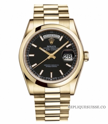 Rolex Day Date Or jaune Noir cadran 118208 BKSP