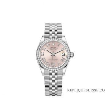 Rolex Datejust 31 Blanc Rolesor cadran rose serti de diamants Jubilee