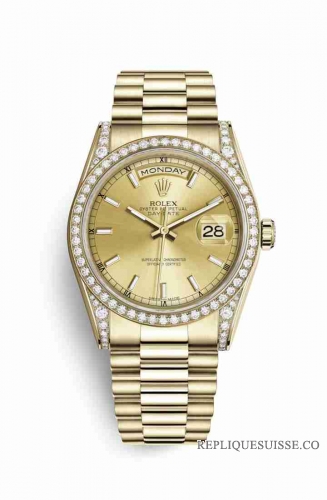 Copie Montre Rolex Day-Date 36 cosses en or jaune 18 carats serties de diamants 118388 Champagne-color Cadran m118388-0046