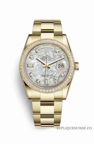 Copie Montre Rolex Day-Date 36 Or jaune 18 ct 118348 Diamants blancs serti de nacre Cadran m118348-0100