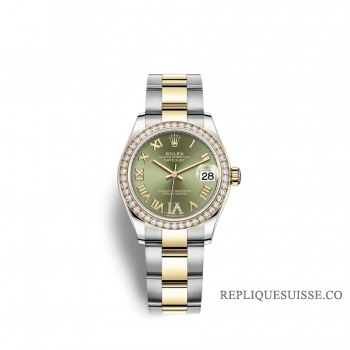 Rolex Datejust 31 Oystersteel or jaune 18 ct M278383RBR-0015 Vert olive sertie de diamants Cadran
