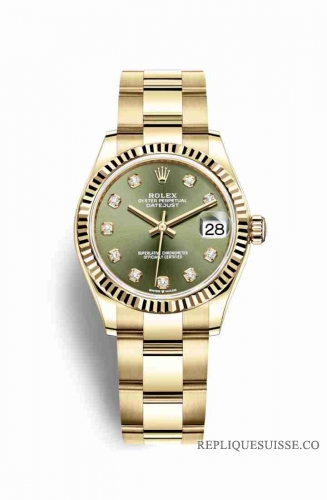 Copie Montre Rolex Datejust 31 Or jaune 18 carats 278278 Vert olive serti Cadran m278278-0018