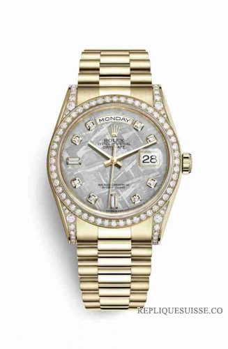 Copie Montre Rolex Day-Date 36 cerceaux en or jaune 18 carats sertie de diamants 118388 Meteorite sertie de diamants Cadran m118388-0020