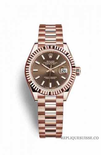 Copie Montre Rolex Datejust 28 18 carats Everose or 279175 Cadran chocolat m279175-0007