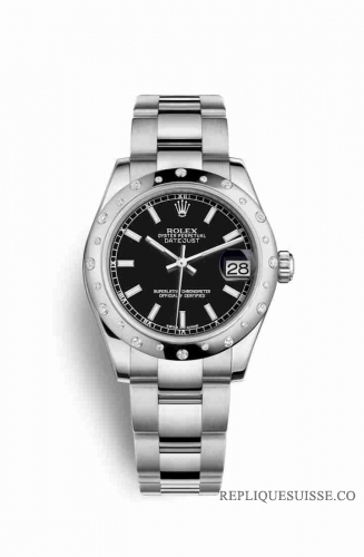 Copie Montre Rolex Datejust 31 Blanc Roles ou Oystersteel Or blanc 18 carats 178344 Cadran Noir m178344-0057