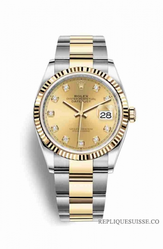 Copie Montre Rolex Datejust 36 Jaune Rolesor Oystersteel or jaune 18 ct 126233 Champagne-diamants de couleur Cadran m126233-0018