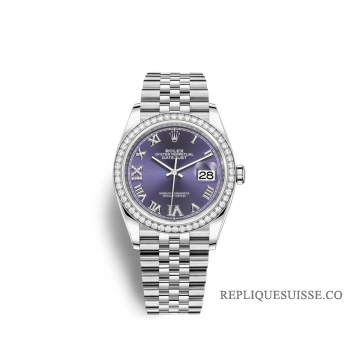 Rolex Datejust 36 Oystersteel or blanc 18 ct M126284RBR-0013 Aubergine sertie de diamants Cadran