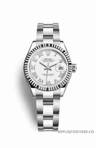 Copie Montre Rolex Datejust 28 Blanc Roles ou Oystersteel 18 carats en or blanc Blanc Cadran m279174-0020