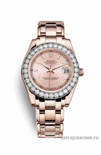 Copie Montre Rolex Pearlmaster 34 18 ct Everose or cadran rose m81285-0018