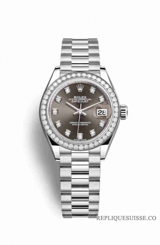 Copie Montre Rolex Datejust 28 Platinum RBR Set de diamants gris fonce Cadran m279136rbr-0011