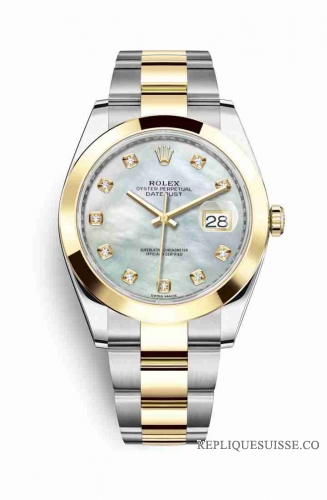 Copie Montre Rolex Datejust 41 Jaune Rolesor Oystersteel Or jaune 18 ct 126303 Blanc serti de nacre Cadran m126303-0017