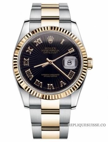 Réplique Rolex Datejust 36mm acier et or noir Sunbeam Dial 116233 BKSBRO