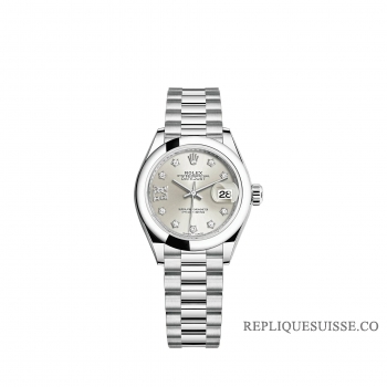 Rolex Lady-Datejust Platinum cadran argent serti de diamants bracelet President