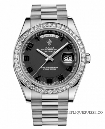 Réplique Rolex Day Date II President Blanc or and Diamonds noir concentri 218349 BKCAP
