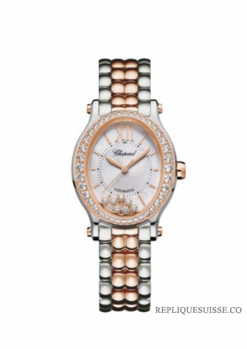 Réplique Chopard Happy Sport 30mm Ovale Or Rose 18K En Acier Inoxydable Et Diamants