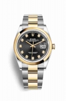 Copie Montre Rolex Datejust 36 Jaune Rolesor Oystersteel or jaune 18 ct 126203 Noir serti de diamants Cadran m126203-0022