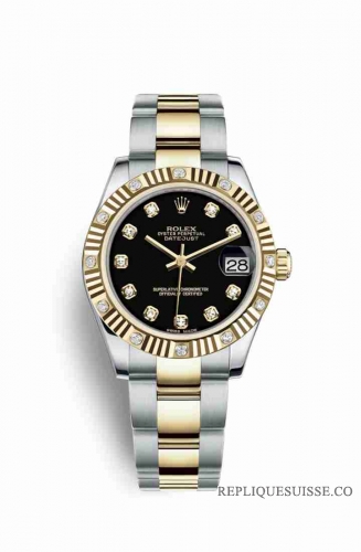 Copie Montre Rolex Datejust 31 Jaune Rolesor Oystersteel or jaune 18 ct 178313 Noir ensemble diamants Cadran m178313-0043