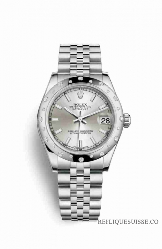 Copie Montre Rolex Datejust 31 Blanc Role ou Oystersteel Or blanc 18 carats 178344 Argent Cadran m178344-0063