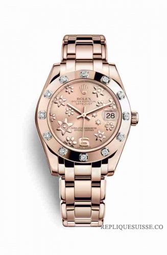 Copie Montre Rolex Pearlmaster 34 18 ct Everose or Rose motif floral sureleve Cadran m81315-0020