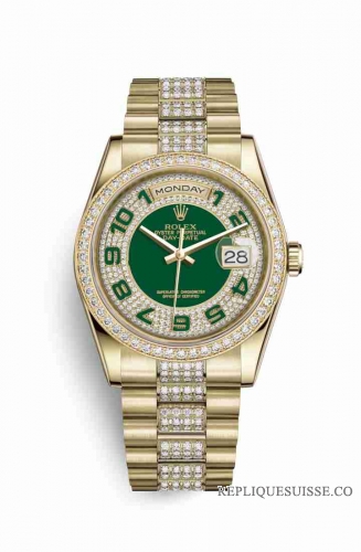 Copie Montre Rolex Day-Date 36 Or jaune 18 ct 118348 Diamant vert pave Cadran m118348-0056