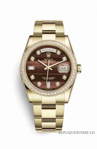 Copie Montre Rolex Day-Date 36 Or jaune 18 carats 118348 Bulls Eye Set Diamants Cadran m118348-0162