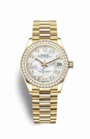 Copie Montre Rolex Datejust 31 Or jaune 18 ct 278288RBR Blanc nacre sertie de diamants Cadran m278288rbr-0006