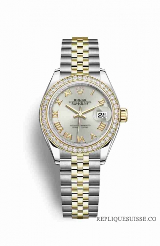 Copie Montre Rolex Datejust 28 Jaune Rolesor Oystersteel Or jaune 18 ct RBR Argent Cadran m279383rbr-0005