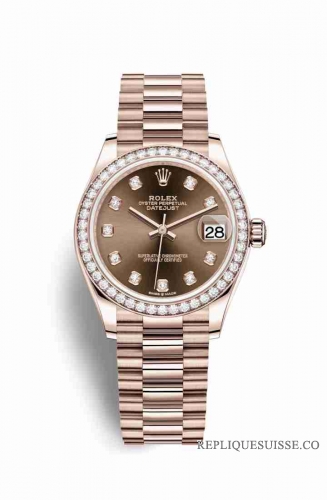 Copie Montre Rolex Datejust 31 18 carats Everose or 278285RBR Set chocolat et diamants Cadran m278285rbr-0006