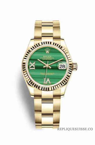 Copie Montre Rolex Datejust 31 or jaune 18 carats 278278 Malachite diamants ensemble Cadran m278278-0003