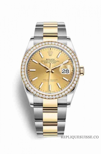 Copie Montre Rolex Datejust 36 Jaune Roles ou Oystersteel Or jaune 18 ct 126283RBR Champagne-couleur Cadran m126283rbr-0002