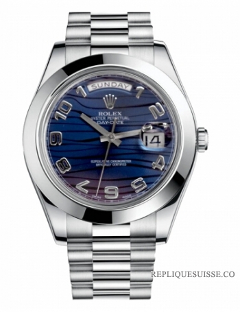 Réplique Rolex Day Date II President Platinum bleu wave cadran 218206 BLW 218206 BLWAP