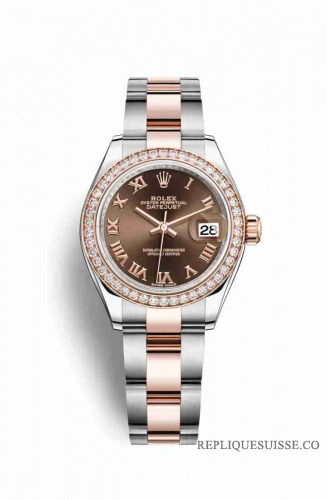 Copie Montre Rolex Datejust 28 Everose Roles ou Oystersteel 18 ct Everose or RBR Cadran chocolat m279381rbr-0010