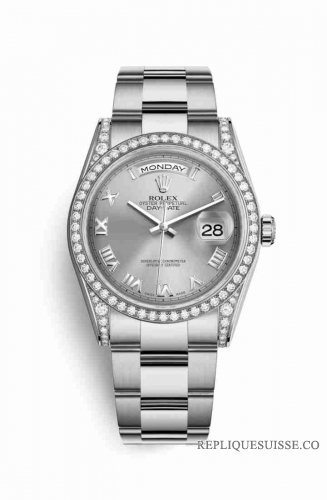 Copie Montre Rolex Day-Date 36 Cosses en or blanc 18 carats serties de diamants 118389 Cadran rhodium m118389-0121