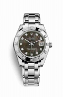 Copie Montre Rolex Pearlmaster 34 Or blanc 18 carats Nacre noire sertie de diamants Cadran m81319-0005