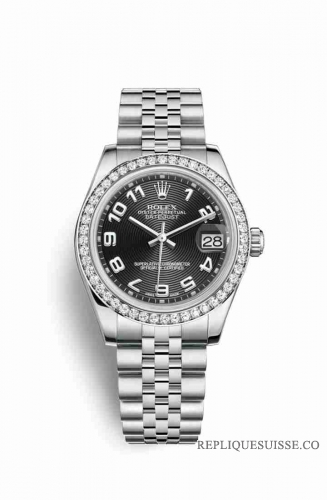 Copie Montre Rolex Datejust 31 Blanc Role ou Oystersteel Or blanc 18 carats 178384 Cadran Noir m178384-0033