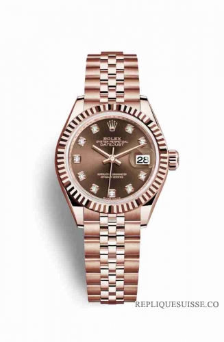 Copie Montre Rolex Datejust 28 18 carats Everose or 279175 Set diamants chocolat Cadran m279175-0010