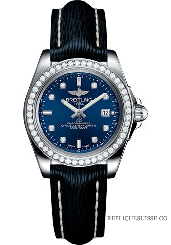 Breitling Galactic 32 Sleek Edition Blue Diamond Cadran Bracelet en cuir bleu pour femme