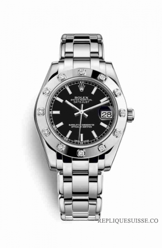 Copie Montre Rolex Pearlmaster 34 Or blanc 18 carats Cadran noir m81319-0027