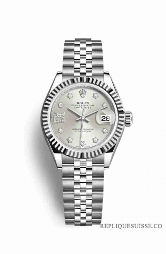 Copie Montre Rolex Datejust 28 White Rolesor Oystersteel or blanc 18 ct Argent serti de diamants Cadran m279174-0021