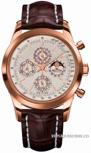Breitling Transocean Chronographe QP brun Strap avec Deployant Montre Réplique