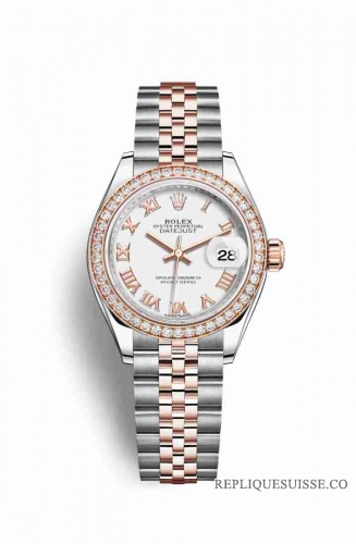 Copie Montre Rolex Datejust 28 Everose Roles ou Oystersteel 18 ct Everose or RBR cadran blanc m279381rbr-0021