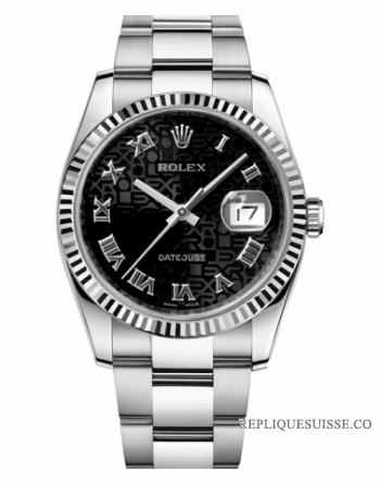 Réplique Rolex Datejust 36mm acier cadran noir bracelet Oyster Jubile 116234 BKJRO